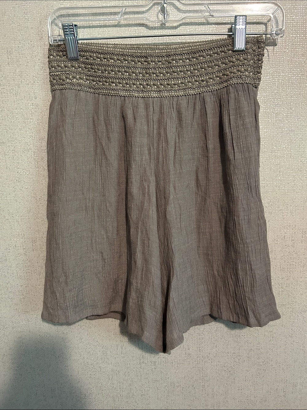 new directions Taupe Smocked-Waist Flow Shorts